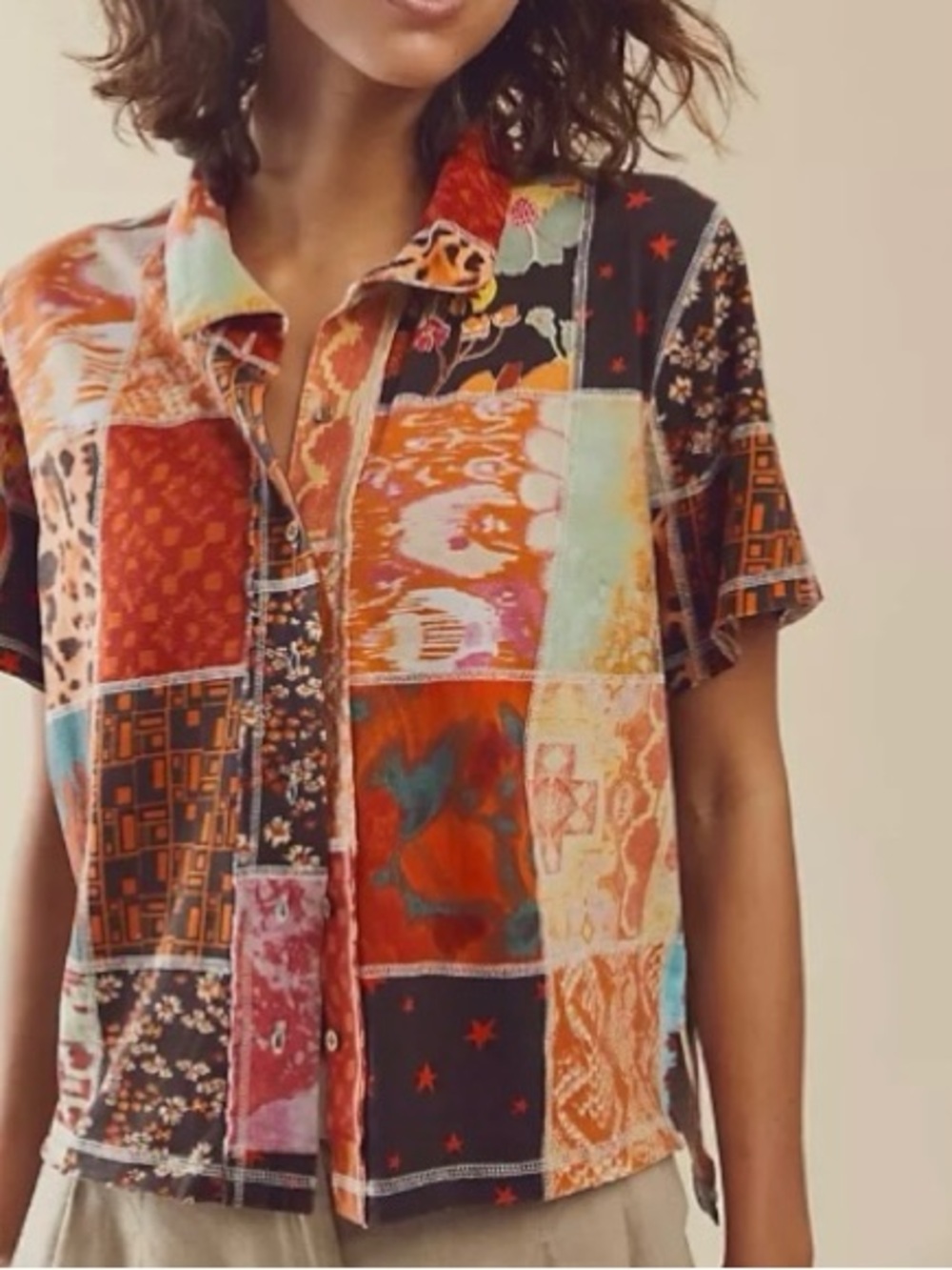 we the free • patchwork button down shirt